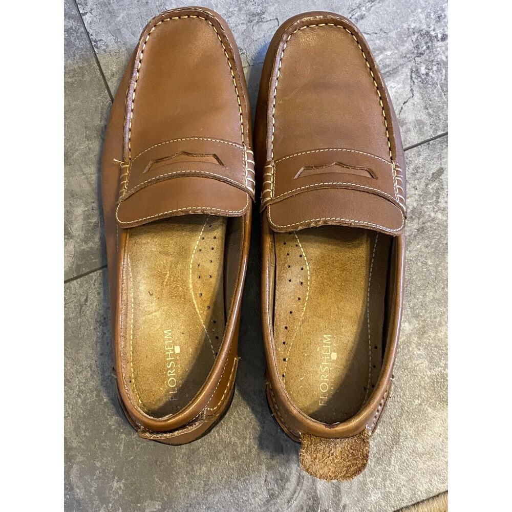 Florsheim Men's 10 1/2 Brown Leather Driving Moccasin Moc Toe Penny Loafers